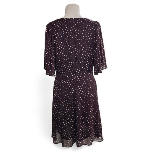 Harper Rose V-Neck Flutter Sleeve Dress Dark Purple Beige Dots Large 12 - Picture 4 of 12
